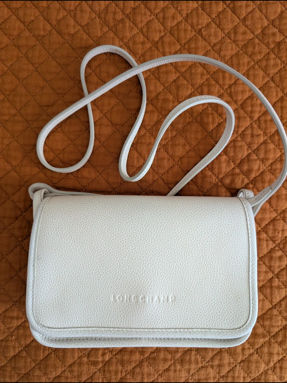 Longchamp Le Foulonne Leather Crossbody (White)